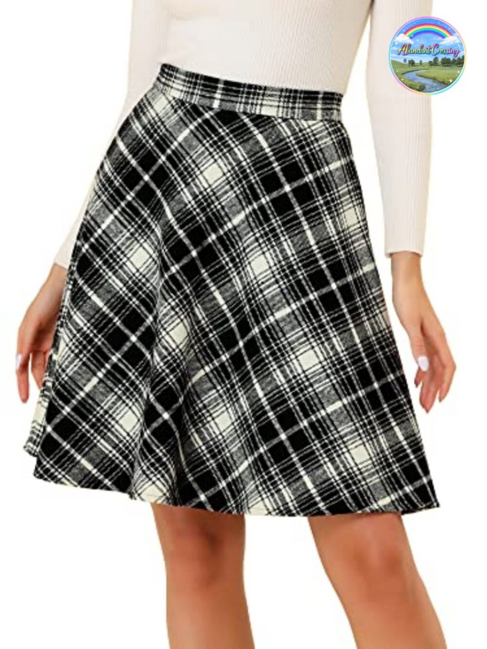 Women's Plaid A-Line Short Skirt Elastic Waist Knee Length
